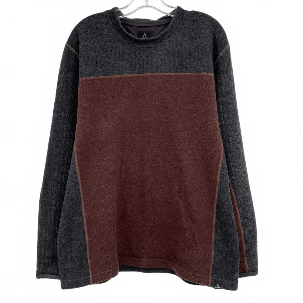 Prana Brown Gray Crewneck Sweater | Wool-Polyester Knit XL